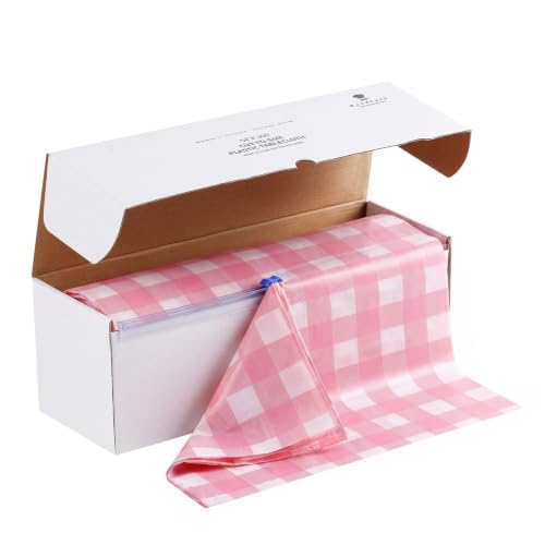 Goodluck 54" x 300 Ft Pink＆White Checkered Tablecloth Roll with Cutter Box - color: Pink Checkered, size: 15.4" x 5.5" (Rectangular)