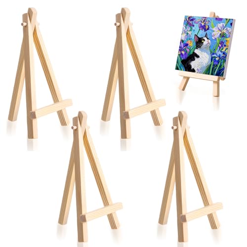 Mini Wooden Easel Stand 4PCS, 5 inch Table Top Display Easels for Painting Canvas, Small Tripod Holder for Art Craft, Mini Stand for Photos Business Cards Wedding