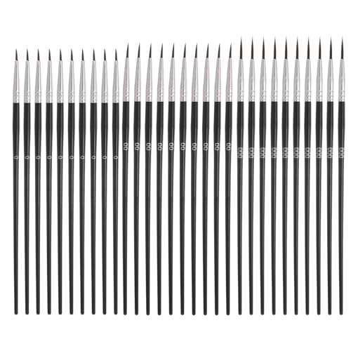 MECCANIXITY 30Pcs Fine Pointed Miniature Paint Brushes, Small Detail Paint Brush for Acrylic Watercolor Oil Model Painting Crafts Rock Painting and DIY Art(Black #0/#00/#000) - color: Black, size: #0/#00/#000