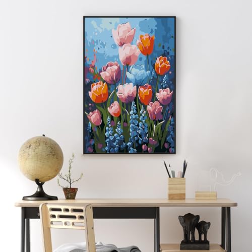 Flowers Framed Paint by Numbers Kit for Adults Beginner & Kids Ages 8-12 | With Frame Canvas 8x 12 inch, DIY Acrylic Painting by Numbers Colorful Flower, Stress Relief Craft Kits, Home Wall Decor Gift - color: YOP0206, size: 8x12 Inch