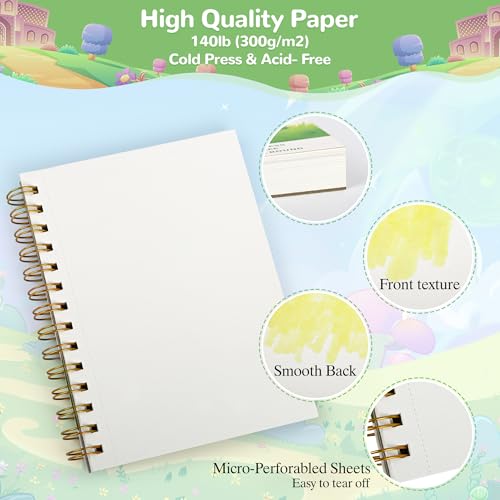Elvendreth Drawing Paper Pad, 5x7.5 Inch, 140lb/300gsm No Bleed-Through Watercolor Paper, Spiral-Bound/Tear-Line, 30 Sheets for Adults, Kids, Artists -Watercolor Book, Exercises & Mixed Media
