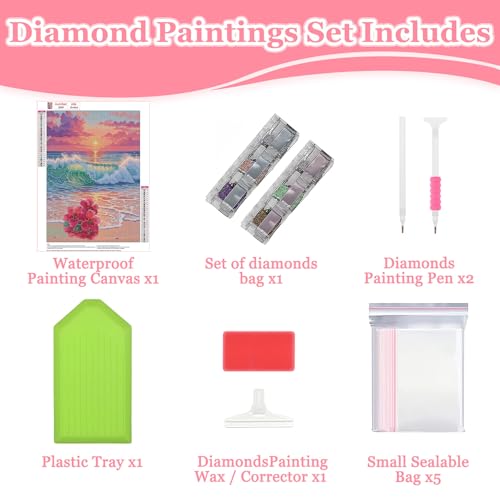 MAXBYE Diamond Art Kits for Adults, Beach and sea Bedazzling Dot Painting for Adults，5D Full Drill Gem Art Painting Kit, Easy DIY Craft for Stress Relief 12x16in - color: ZD059