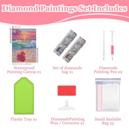 MAXBYE Diamond Art Kits for Adults, Beach and sea Bedazzling Dot Painting for Adults，5D Full Drill Gem Art Painting Kit, Easy DIY Craft for Stress Relief 12x16in - color: ZD059
