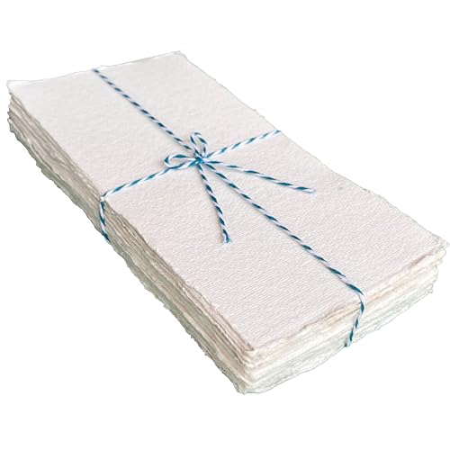 Bitskit 170 GSM Handmade Cotton Deckle Edge Paper – Lightweight, Textured Sheets for Invitations, Stationery, Journals, and Art Projects (Pack of 50) (4 x 9 inch) - size: 4 x 9 inch