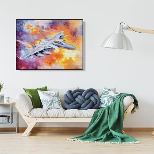 MIJVFNB DIY Airplane 11CT Pre-Printed Cross Stitch Kit for Adults Beginners, Easy Needlepoint Pattern for DIY Home Decor Crafts, 12x16inch