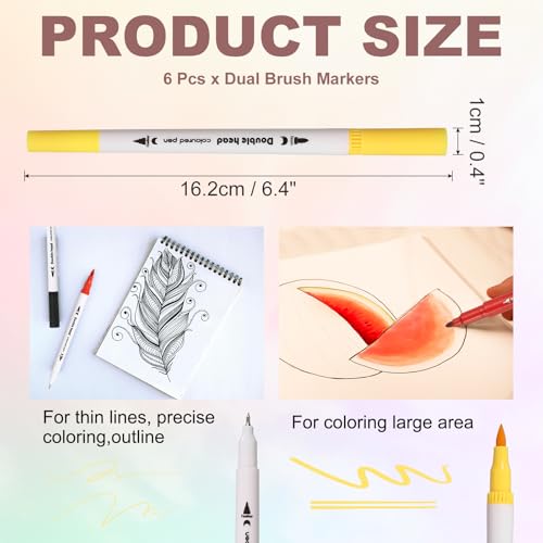 PATIKIL 6Pack Dual Brush Markers, Yellow Watercolor Fine and Brush Tips Pens Colored Marker Calligraphy Coloring Art Supplies Set for Coloring Book Illustration Sketching Journaling - color: Yellow