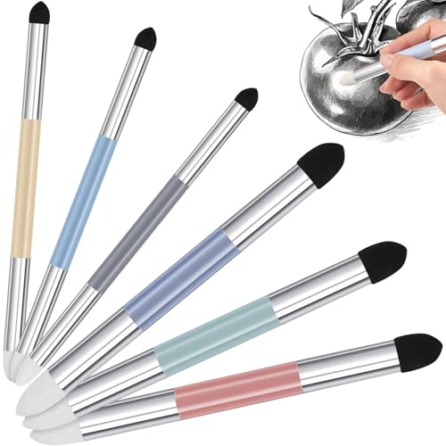 Kosiz 6 Pcs Blending Sponge Pen Rub and Buff Double Headed, Morandi | Washable Sponge Tips, Art Drawing Shading and Highlight Tools, Smooth Color Blending, Reusable Blending Tools for Oil Pastels - color: Morandi