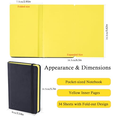Small Premium Yellow Art Sketchbook,5.7 x 3.54 inches Mixed Media Notebook,34 Sheets 120 GSM Acid-Free Folding Drawing Papers, Hardcover Pocket Journal Sketchbook for All Artists - color: 120gsm-folding paper yellow
