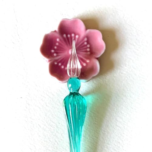 Glass Dip Pen Set Inkwell with Lids, Ink Pot for Glass Fountain Pen Holder - style: Turquoise Glass Dip Pen w/ Empty Inkwells