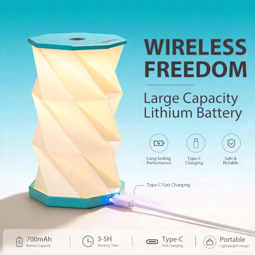 Portable Foldable Table Lamp, Japanese Gift, Paper Lantern Lights | Touch Control Dimmable Lamp with 3 Adjustable Heights, Rechargeable Warm Light, Travel Gifts for Women Men Couples (Blue) - color: Blue