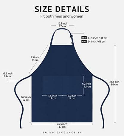 Syntus Apron for Men Women, Adjustable Cooking Kitchen Apron with 2 Pockets | Machine Washable, Firm Stitching, Stain Resistance, Long Tie Straps, 2 Pockets, Versatility, Unisex Use, Gift, BBQ - color: Blue Dark, style: 2 Polyester