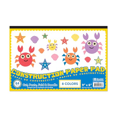 BAZIC Products Color Mini Construction Paper Pad, 6 x 9 in, 64 Ct, 48-Case - size: 48-Pack