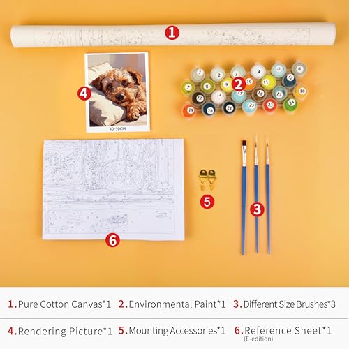 TUMOVO Adult Paint by Number Kits, Heartwarming Dog on Pillow Canvas | Pet DIY Art for Relaxation, Beginner Paint by Numbers Kit for Adults, Fun Craft Hobby, Vibrant Acrylics, 16x20 Inches. - color: Dog