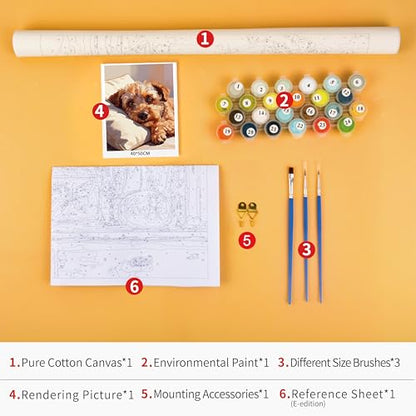 TUMOVO Adult Paint by Number Kits, Heartwarming Dog on Pillow Canvas | Pet DIY Art for Relaxation, Beginner Paint by Numbers Kit for Adults, Fun Craft Hobby, Vibrant Acrylics, 16x20 Inches. - color: Dog