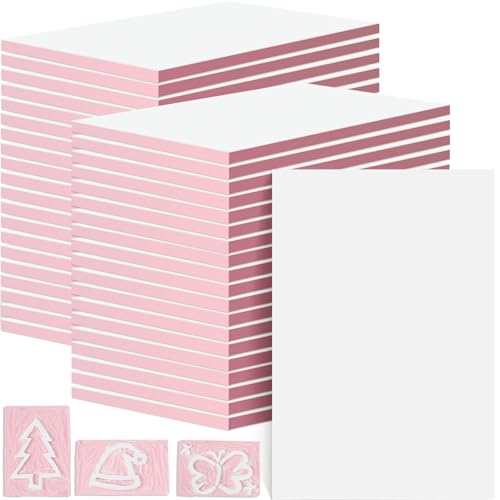 Frienda 40 Pcs 4"x6" Rubber Carving Blocks Linoleum Block Stamp Making Kit Soft Rubber for Craft Project Beginners Stamp Maker Printmaking Supplies (White and Pink) - color: White and Pink