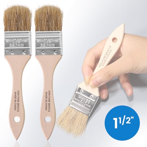 ETERNA 4Pack Household Chip Paint Brush 0.5inch 1inch 1.5inch 2inch Natural Bristles Wooden Handle Flat Brushes Set for Painting, Glue, Oil, Acrylic, Stain - color: 4 Pack- 0.5", 1", 1.5", 2"