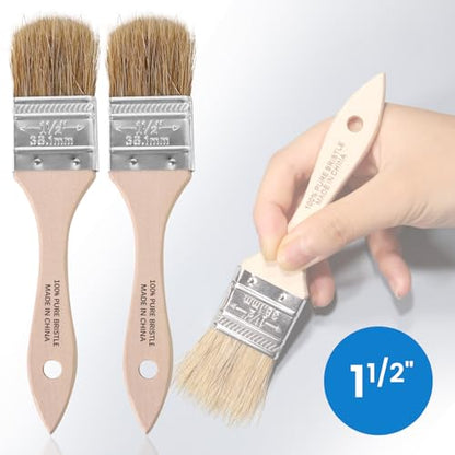ETERNA 6Pack Household Chip Paint Brush 1.5inch Natural Bristles Wooden Handle Flat Brushes Set for Painting, Glue, Oil, Acrylic, Stain - color: 6 Pack- 1.5"