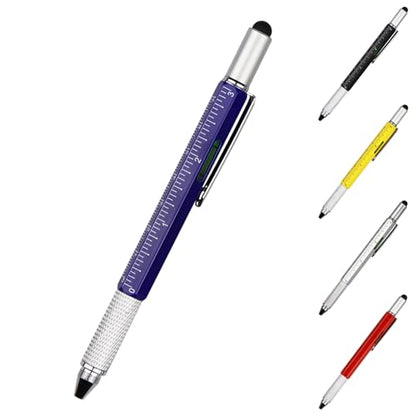 DUNBONG 6-in-1 Multi Tool Pen, Stylus & Screwdriver, 0.7mm Black Ink - Blue | Aluminum prismatic non-slip grip | Rotary no-cap design | Ruler & level built-in | Refillable | Long-lasting clip - color: Blue