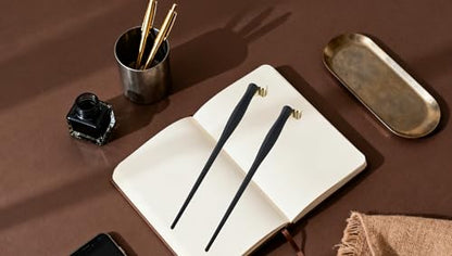 2pcs Dip Pen Handle, Black Calligraphy Oblique Nib Pen Holder | Removable Multi-fit Brass Flange for English Calligraphy, Drawing, Comic - color: Leather Black