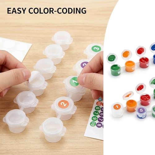 30 Empty Paint Containers with Lids - Mini Paint Pods | 180 Paint Pots Container Strips (3ml/0.1oz), 40 Flat Paint Brushes, 260 Labels for Color Organization,140 blank labels - color: 30 Strips+40 Flat Brush+260 Labels