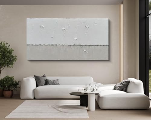 NANKAI Art Hand-painted Grey White Minimalist Oil Painting 30x60 inches - color: NKHB002