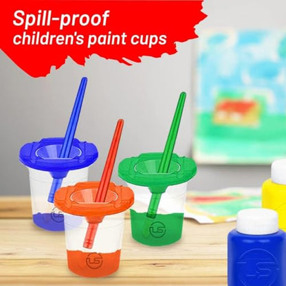 Kids Painting Set, Washable Paint for Kids with Paint Cups Gift Bundle | Bold Colors Toddler Paints Includes 6 Finger Paint Colors (2 oz Each), 6 no Spill Paint Cups, 6 Paintbrushes Non-Toxic