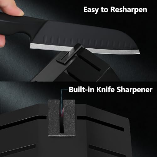 KUISINE Knife Set, 15-Piece High Carbon Stainless Steel Knife Block Set | Razor-Sharp, Dishwasher Safe, Rust-Resistant, Ergonomic Handles Kitchen Knife Set with Sharpener Black EX - color: EX Black, size: 15 pieces