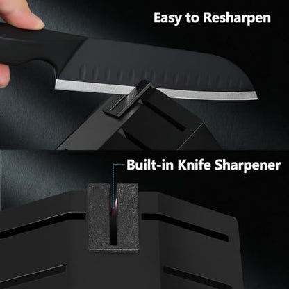 KUISINE Knife Set, 15-Piece High Carbon Stainless Steel Knife Block Set | Razor-Sharp, Dishwasher Safe, Rust-Resistant, Ergonomic Handles Kitchen Knife Set with Sharpener Black EX - color: EX Black, size: 15 pieces