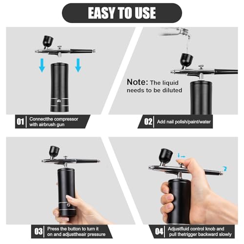 Esakoya Portable Airbrush Kit, Rechargeable Airbrush Kit with Compressor | Non-Clogging High-Pressure Air Brush Set with 0.3mm Nozzle, Cordless Air Brush for Makeup, Barber, Nail Art, Cake Decor
