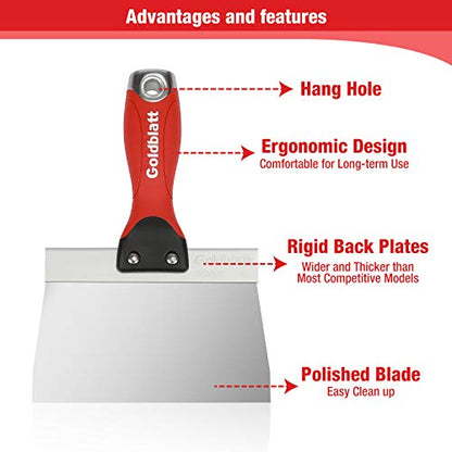 Goldblatt 5 Piece Stainless Steel Taping Knife Set for Drywall Finishing | 6 to 14 in, Drywall Knife, Putty Knife, Plaster & Taping Blade, Stainless Steel, Alloy Nail-set End, for Joint Compound