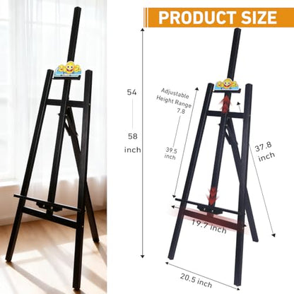 Black Smiley Wooden Easel for Painting, Wedding Signs & Display | Adjustable foldable black easel for painting canvas. Sturdy A-frame stand for wedding signs, displays & studio. - color: Black
