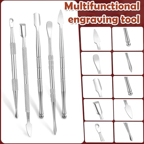 Piriuuo Wax Carving Tools Set, Stainless Steel Clay Sculpting Tools Double-Ended Pottery Carving Tools Wax Modeling Tools Dental Carvers Tools Wax Accessories Modeling Sculpting and Shaping(5 Style) - size: 5 Style