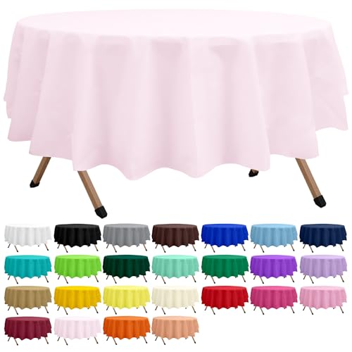 2 Pack Blush Pink Premium Plastic Tablecloth Round 84 Inches Reusable Macaron Pink Decorative Table Cover for Dining, Wedding, Party, Indoor and Outdoor use - color: E00 Blush Pink, size: Round 84"