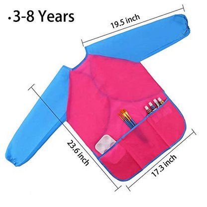 Zkptops 2 Pack Kids Art Smock Colorful Waterproof Children Art Aprons Artist Painting Aprons with Long Sleeve 3 Roomy Pockets for Age 3-7 Years,Yellow and Blue - color: 2 Pack Blue/Yellow