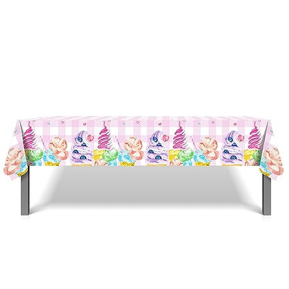 1Pc Ice Cream Cake Party Plastic Tablecloth 54 x 87 Inch Summer Sweet Ice Cream Long Rectangular Table Cover for Buffet Ice Cream Party Holiday Dinner Picnic Tablecloth for Kitchen Event Use - color: Ice Cream Cake