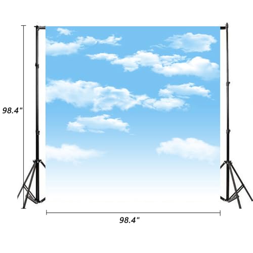 8x8ft Blue Sky and White Clouds Backdrop for Photography Vinyl Material | Clear Sky Photo Background Banner Airplane Theme Baby Newborn Birthday Cake Table Party Decorations Kid Portrait Studio Props - size: 8x8ft