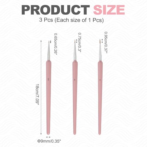 MECCANIXITY 3 Pcs Detail Paint Brushes Set, 6.5mm/7.5mm/9.7mm Fine Pointed Tip Miniature Paint Brushes for Acrylic Painting Oil Watercolor(000/00/0), Pink - color: Pink