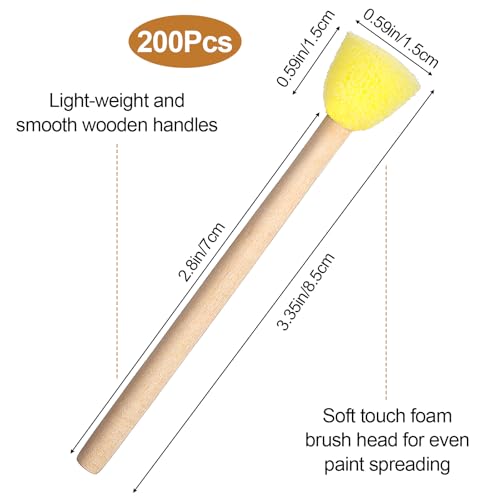 200 Pcs Round Sponges Foam Brush Set, 0.6 Inch Paint Sponge Daubers with Wooden Handle Foam Stencil Brush Painting Tools for Painting Crafts