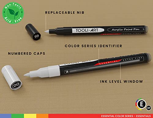 TOOLI-ART Black And White Acrylic Paint Markers Paint Pens Set For Rock Painting, Canvas, Mugs, Metal, Glass Paint, Fabric, Wood, DIY. Non Toxic, Quick Dry,Waterbas (EXTRA FINE) - style: EXTRA FINE