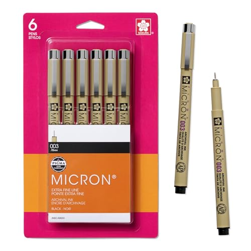 SAKURA Pigma Micron Fineliner Pens, Black, 003 Point, 6 Pack - style: 003 Tip