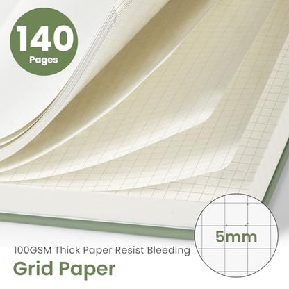Taja Graph Spiral Journal Notebook for Women & Men, 140 Pages, Graph Paper Hardcover Notebook for Planning & Tracking, Journals for Graphing, A5(5.7" x 7.9") – Green - color: A.Green, style: c-Graph