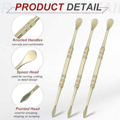HARFINGTON 11pcs Wax Carving Tool 4.75" Double-Headed Stainless Steel Sculpture Tools Kit Modeling Engraving Sculpting Spoons for Clay Pottery Crafts Shaping, Gold Plated - color: Gold Plated