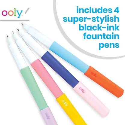 Ooly Fab Fountain Pens, Pack of 4, Black Ink | Ages 12+, Fine Fountain Tip for Calligraphy Drawing, Refillable Black Ink Cartridges, School Supplies for Kids and Adults - style: Black Pens (4 Pens)