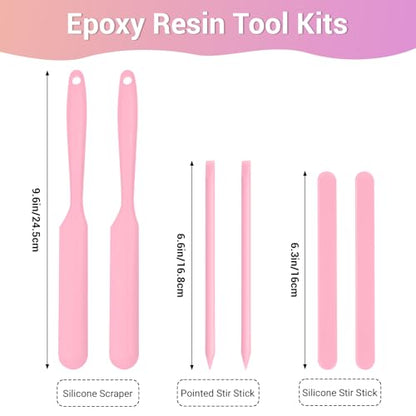 6PCS Silicone Stir Sticks Kits, 2pcs Spatula Scraper, 2pieces Large Silicone Sticks, 2pack Pointed Stir Rods, Reusable DIY Craft Tool for Mixing Resin, Paint, Liquid, Pink - color: Pink, size: Large&Medium-6PCS