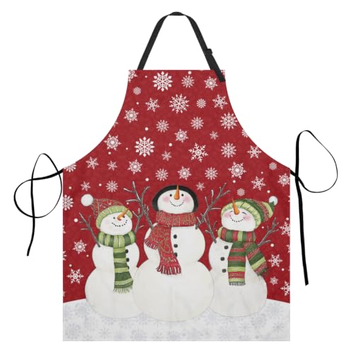 Imiss Waterproof Stain-Resistant Cooking Chef Aprons for Grill BBQ Baking 27 X 31 Inch - color: Red Snowman