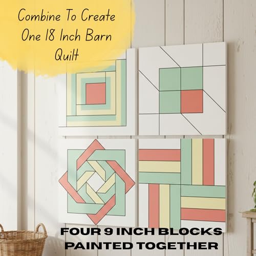 9" Barn Quilt Kit Set 4 | Log Cabin, Road to OK, Slip Knot, Rail Fence | Paintable unfinished wood quilt blocks for DIY group painting, farmhouse wall art, collage displays, and craft nights. - size: 9 inches (set of 4), style: Log Cabin, Road to Oklahoma