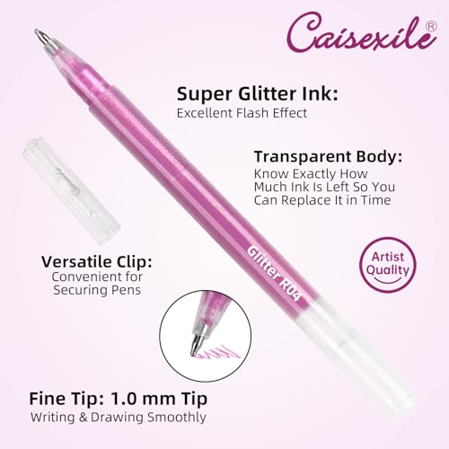 12 Red Glitter Gel Pens Set, 1.0 mm Fine Point for Black Paper & White Paper, Large Capacity Pens for Journaling, Adult Coloring Books, Drawing, Note Taking, Highlighting - color: red