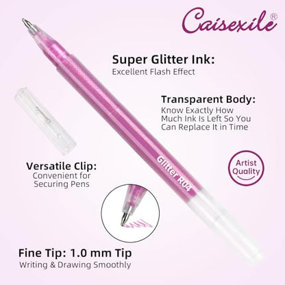 12 Red Glitter Gel Pens Set, 1.0 mm Fine Point for Black Paper & White Paper, Large Capacity Pens for Journaling, Adult Coloring Books, Drawing, Note Taking, Highlighting - color: red