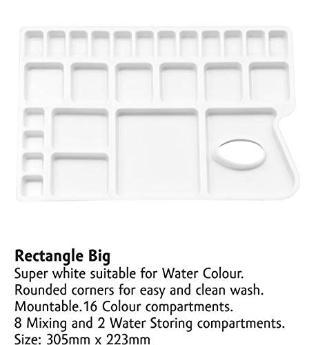 Zahepa Watercolor Palette Tray with Thumb Hole, 20 Wells, Paint Mixing Box | Travel-Friendly Design With Thumb Hole, 16 Color Compartments, 8 Mixing & 2 Water Storage Areas - style: Rectangle - 16 Compartments