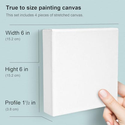 AUREUO 6x6 Inch Gallery Wrapped Canvas - 1.5 Inch Depth 4 Pack - 10 Oz Triple Gesso Primed 100% Cotton Square White Artist Canvases for Acrylic & Oil Paints - size: 6"x6" Gallery